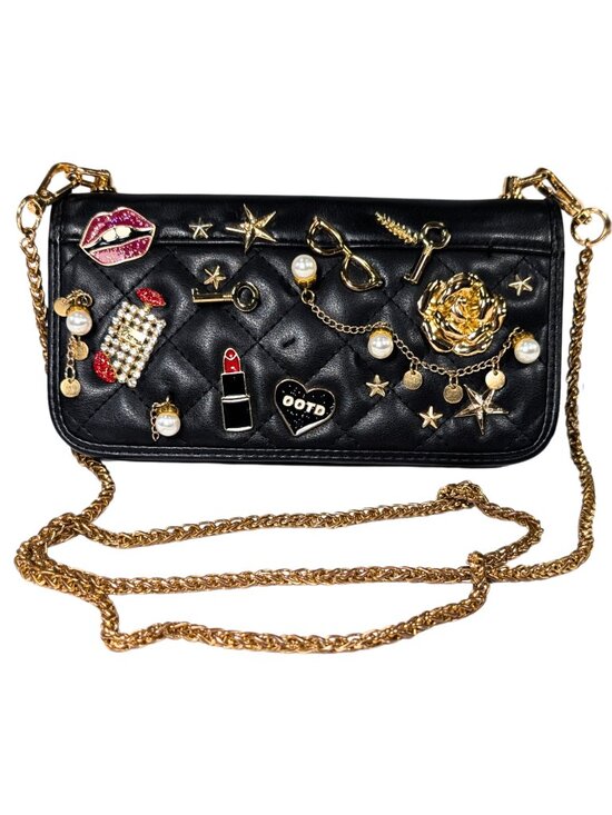 Aldo Handbags - Aldo Black Quilted Faux Leather Zippy Charm Large Wallet on Chain Crossbody